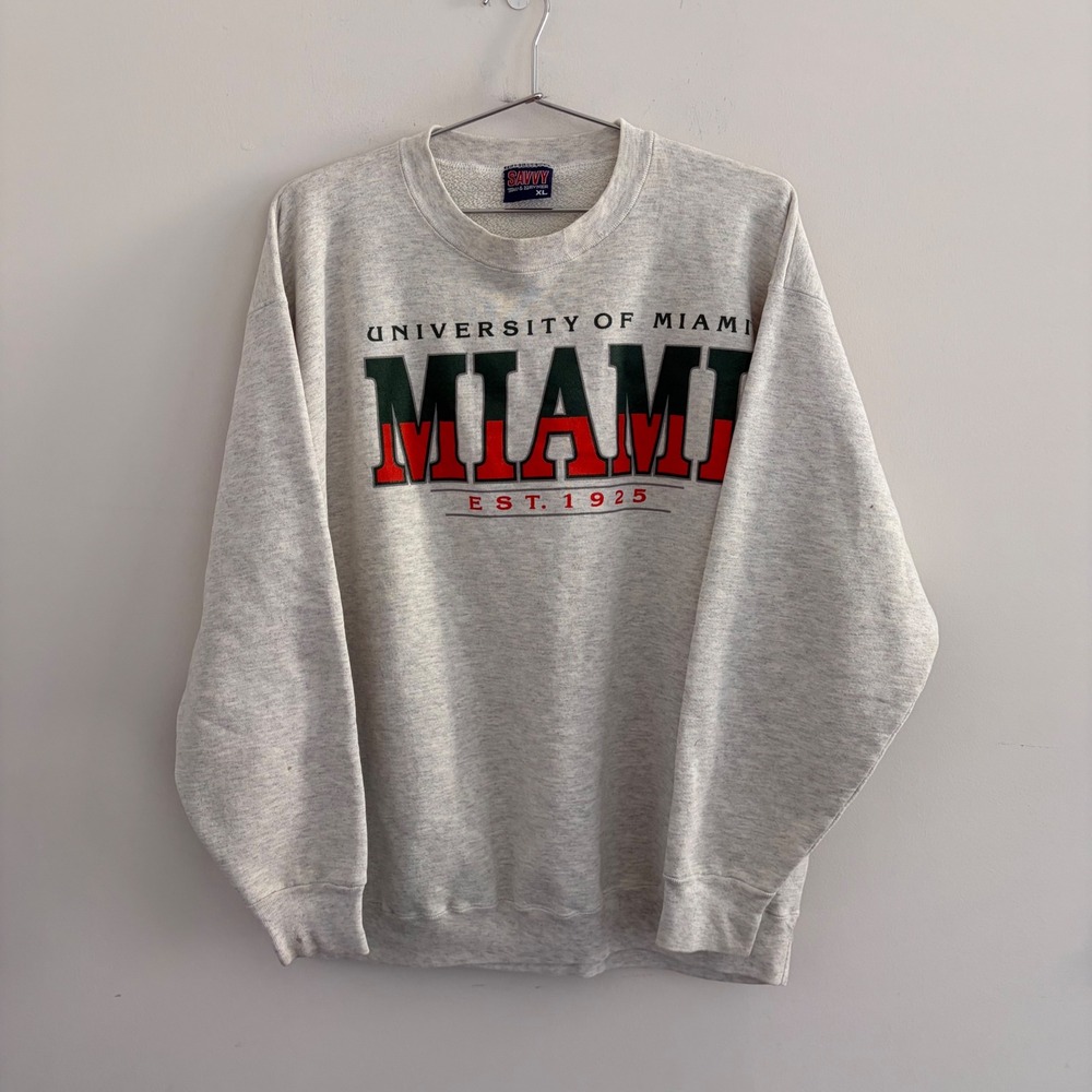 Vintage University of Miami Hurricanes Savvy Sweatshirt Grey XL Made in USA